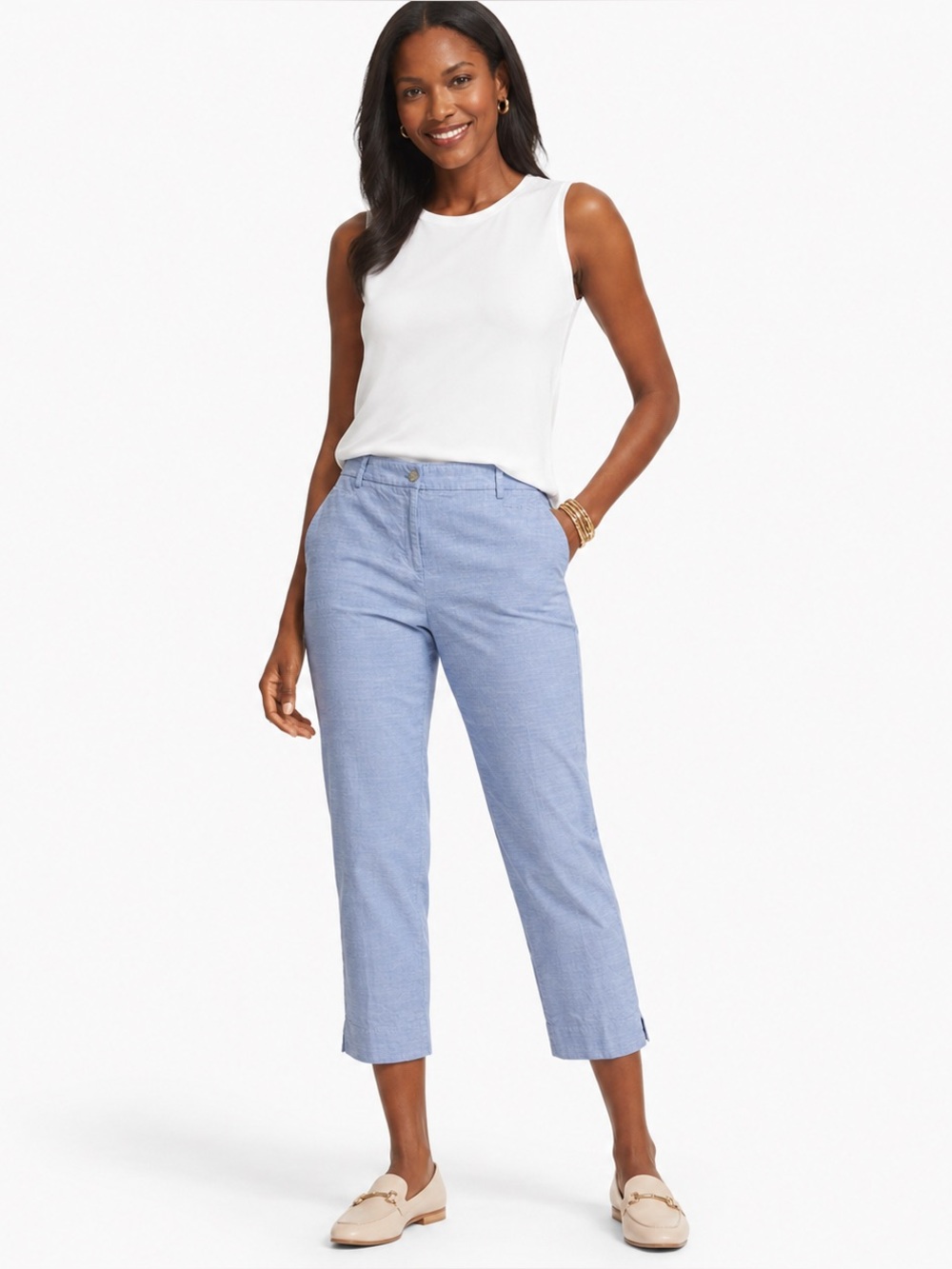 Talbots Light Blue Cotton Cropped Ankle Pants Women Size 10